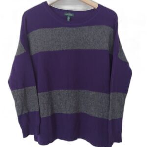 LRL Lauren Jeans Co M L Purple Gray Striped Cashmere Blend Sweater